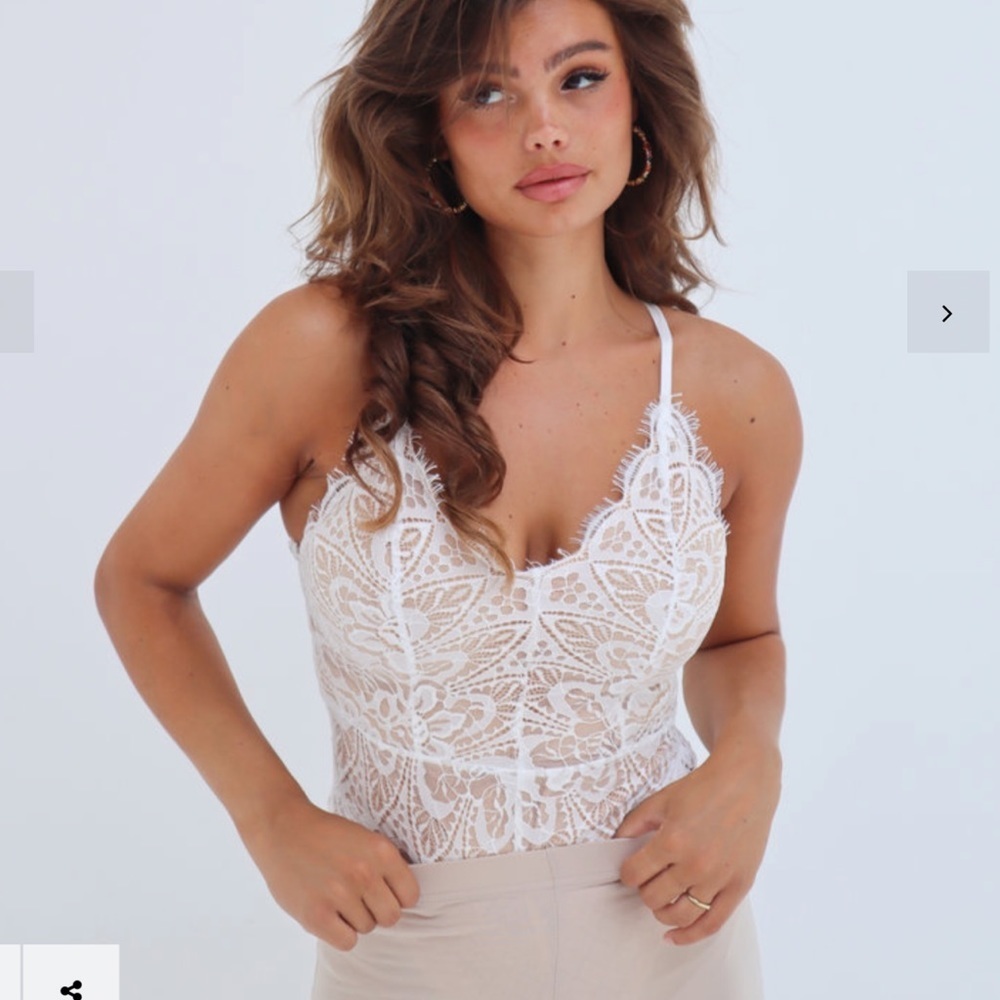 VERA AND LUCY white lace eyelet nude bodysuit top